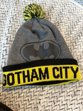 Hot Topic Gray and Yellow Batman 'Gotham City' Pom Beanie